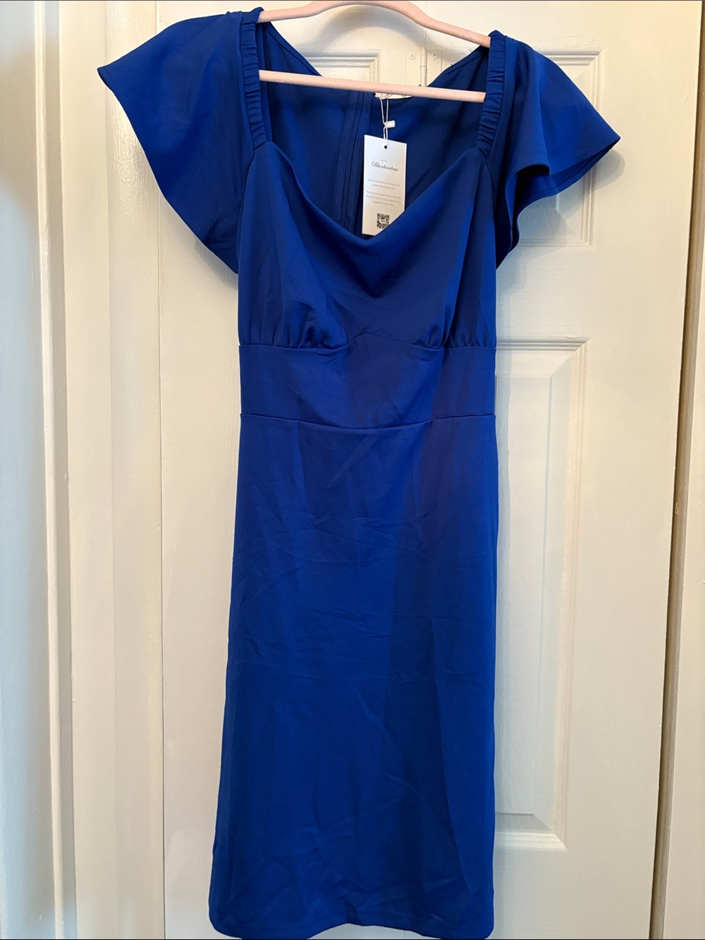 Cobalt Blue Midi Dress with Flutter Sleeves